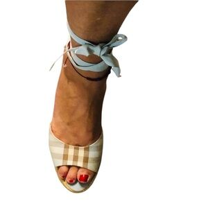 Burberry size 10 blue Nova Check ankle tie wedge size 41 fits US 10
